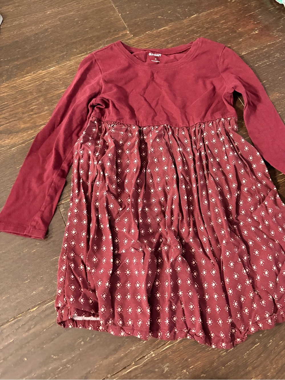 Old Navy Girls' Burgundy Long-Sleeve Patterned Dress